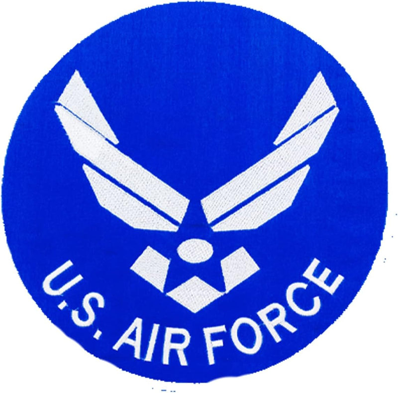 US AIR Force White on Dark Blue Iron on Round Center Back Patch for Biker Vest