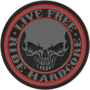 LIVE FREE RIDE HARD REFLECTIVE & RED ON BLACK Iron on Round Center Back Patch for Biker Vest