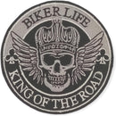 Biker Life King of The Road Silver and white on black Iron On Sew On Small Patch for Jacket Vest