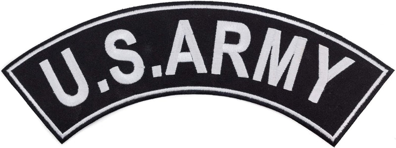 US ARMY White on Black w/Boarder Iron on Top Rocker Patch for Jacket Vest