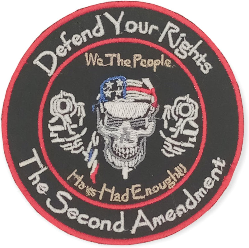 Defend your Rights The Second Amendment roundRed white blue yellow on black Iron On Sew On Small Patch for Jacket Vest