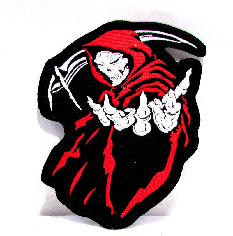 Left Reaper Red & white on Black Iron On Sew On Small Patch for Jacket Vest