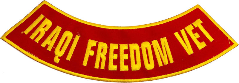 IRAQI FREEDOM VET Yellow on Red w/Boarder Iron On Sew On Bottom Rocker Large Back Patch for Jacket Vest