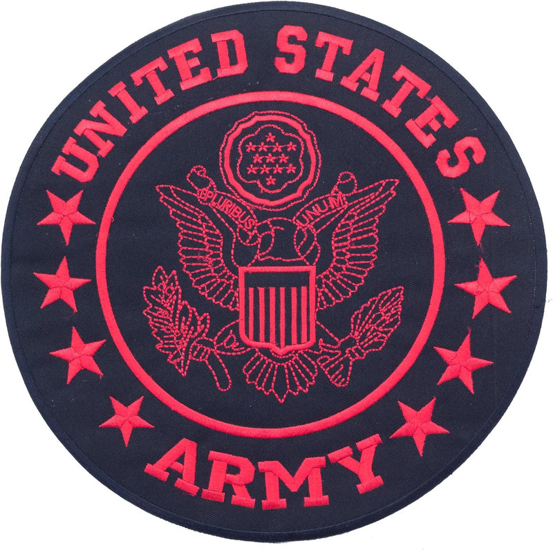 UNITED STATES ARMY Red on Black Iron on Round Center Back Patch for Biker Vest