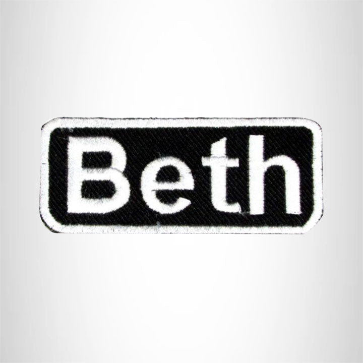 Beth White on Black Iron on Name Tag Patch for Biker Vest NB109