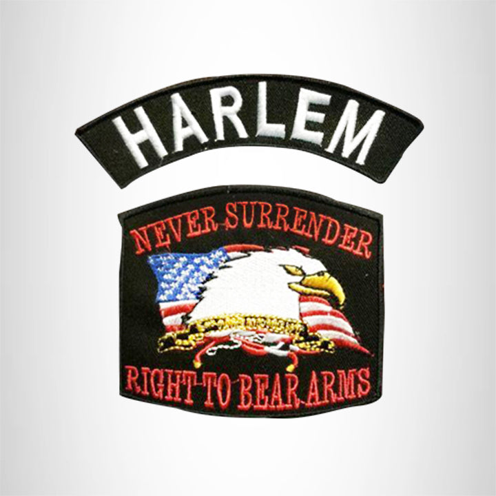 HARLEM and NEVER SURRENDER Small Patches Set for Biker Vest