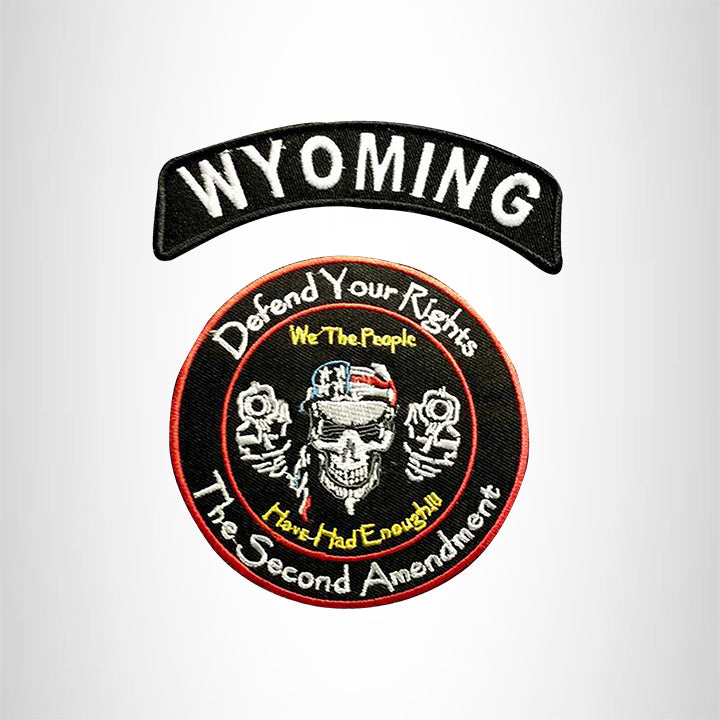 WYOMING Defend Your Rights the 2nd Amendment 2 Patches Set for Vest Jacket