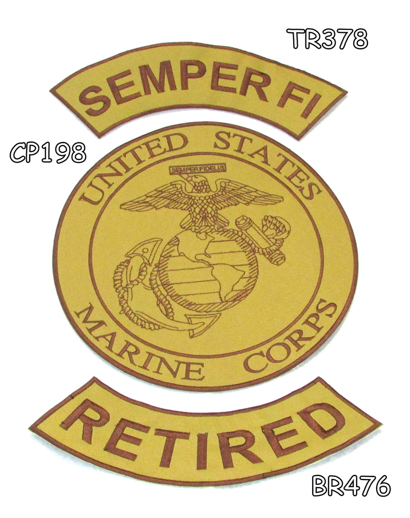 Semper Fi Retired Iron on Sew on Patches Set for Biker Jacket Vest