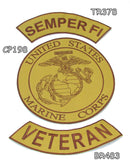 SEMPER FI VETERAN Brown on Gold Iron on 3 Patches Set for Biker Jacket-STURGIS MIDWEST INC.