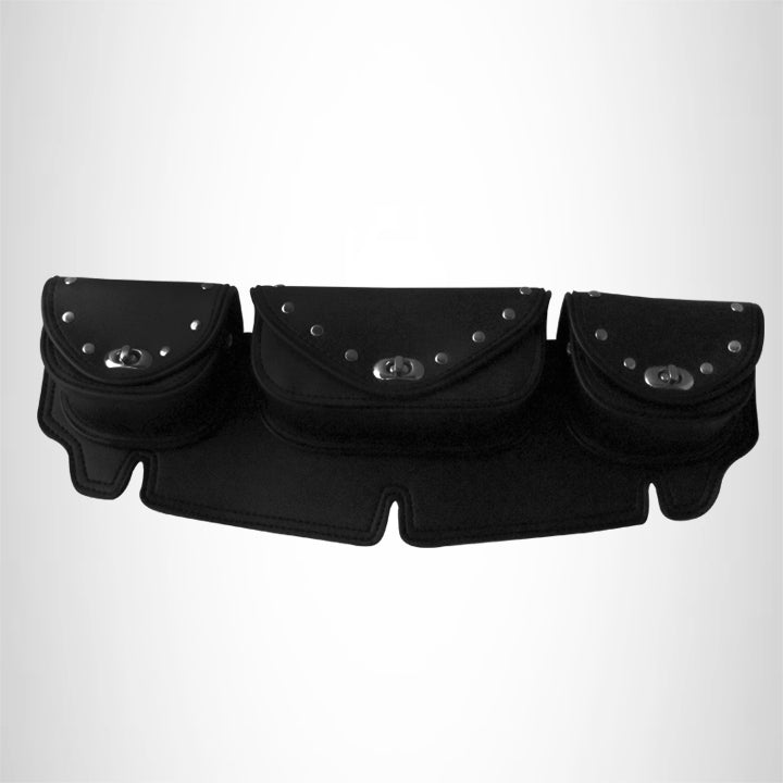 Motorcycle Windshield Bags 3 Pockets studded Black Fits Harley Windshields